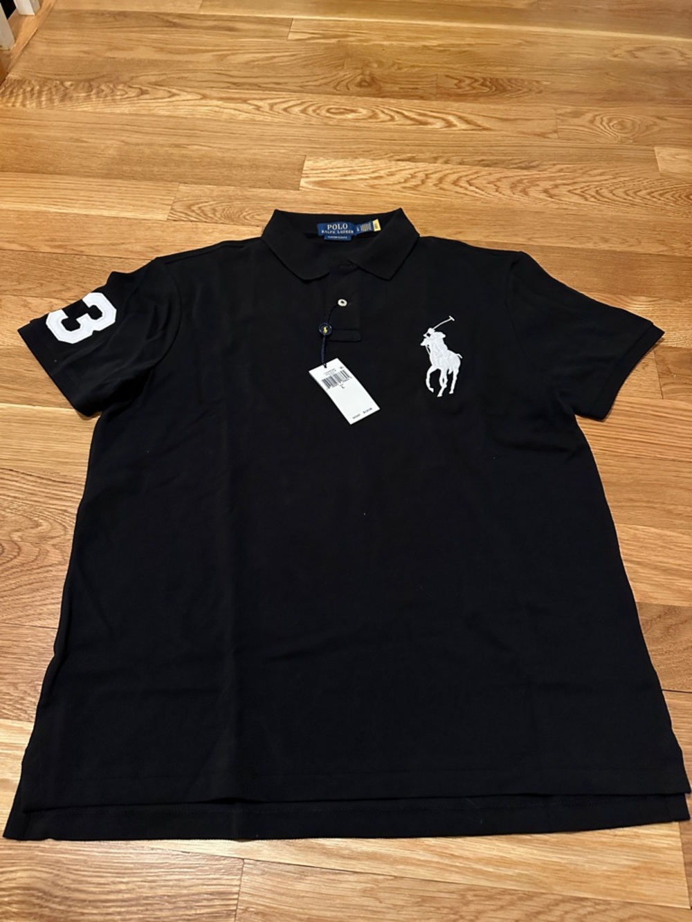 Ralph Lauren Black Polo Shirt Custom slim fit black NWT size Large #3 on Sleeve